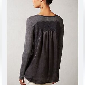 Bordeaux Anthro Women's Size S Long Sleeve Grey Lace Back Waffle Knit Thermal